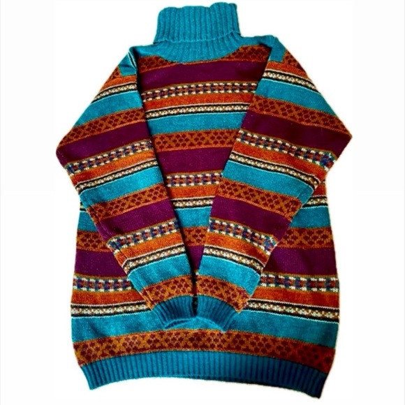 Vintage Maggie Jana Patterned Acrylic Turtleneck Sweater - Picture 1 of 14